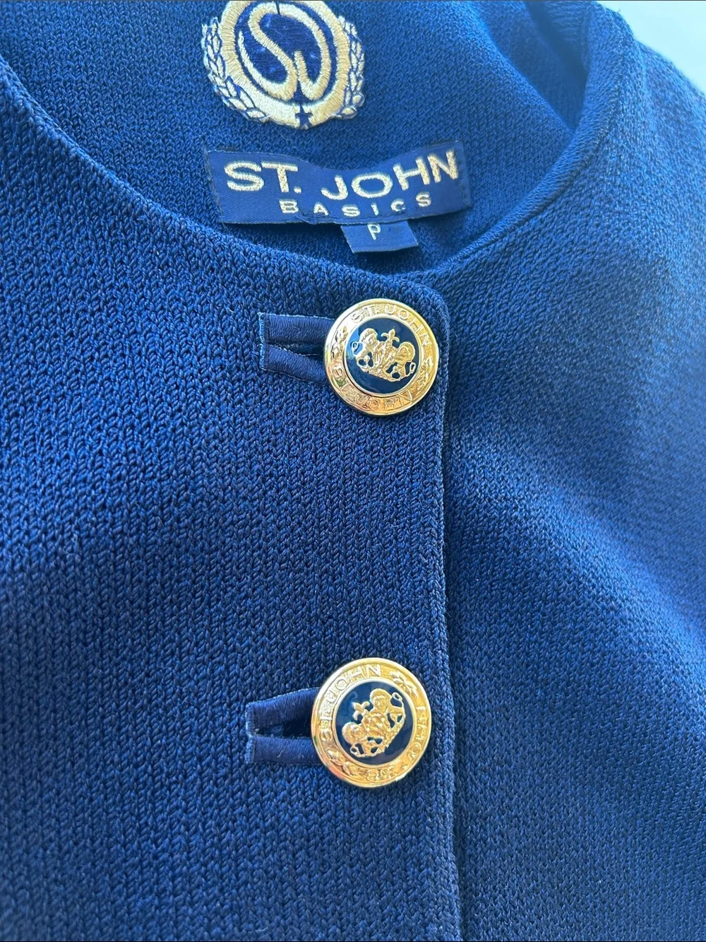 St. John Navy Knit Longline Jacket with Gold Buttons - Picture 8 of 11